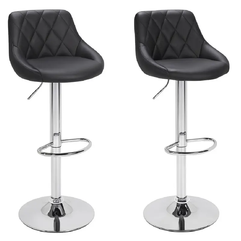 Set 2 Sgabelli Cucina Bar Girevoli Altezza Regolabile in Ecopelle Nero e Acciaio