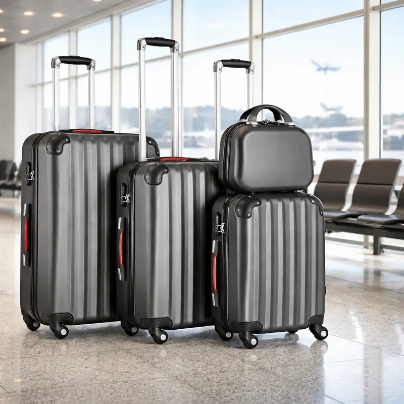 Set 3+1 Valigie Rigide Abs Trolley Easy Roll con Beauty Case e Lucchetto Grigio
