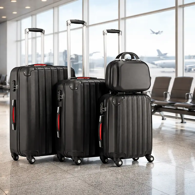 Set 3+1 Valigie Rigide Abs Trolley Easy Roll con Beauty Case e Lucchetto Nero