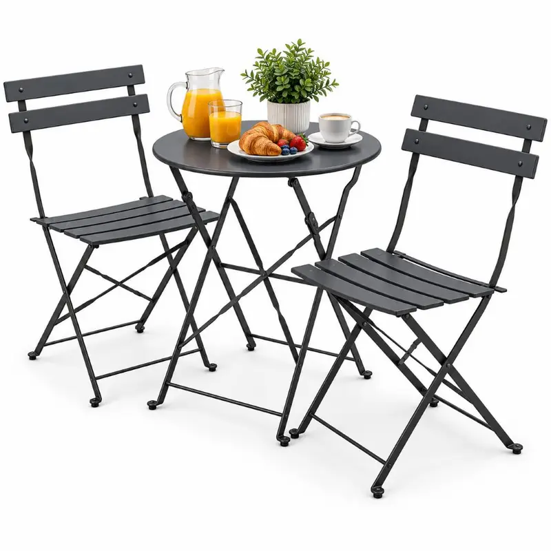 Set 3 pezzi Giardino Tavolo e 2 Sedie Pieghevoli modello Bistrot Salvaspazio Antracite