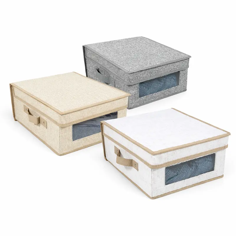 Set 3 Scatole Cambio Stagione TNT Salvaspazio Pieghevoli con Finestra PVC 40x33x18