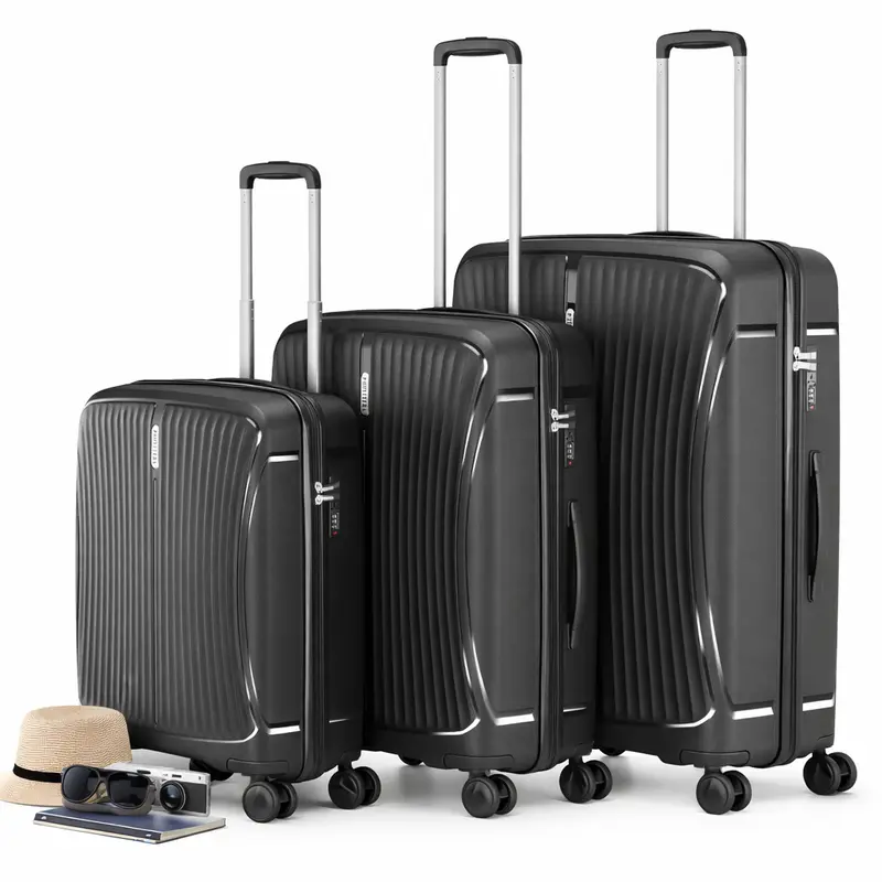 Set 3 Valigie Rigide ABS 90 59 38 Litri con Ruote Easy Roll e Lucchetto Nero