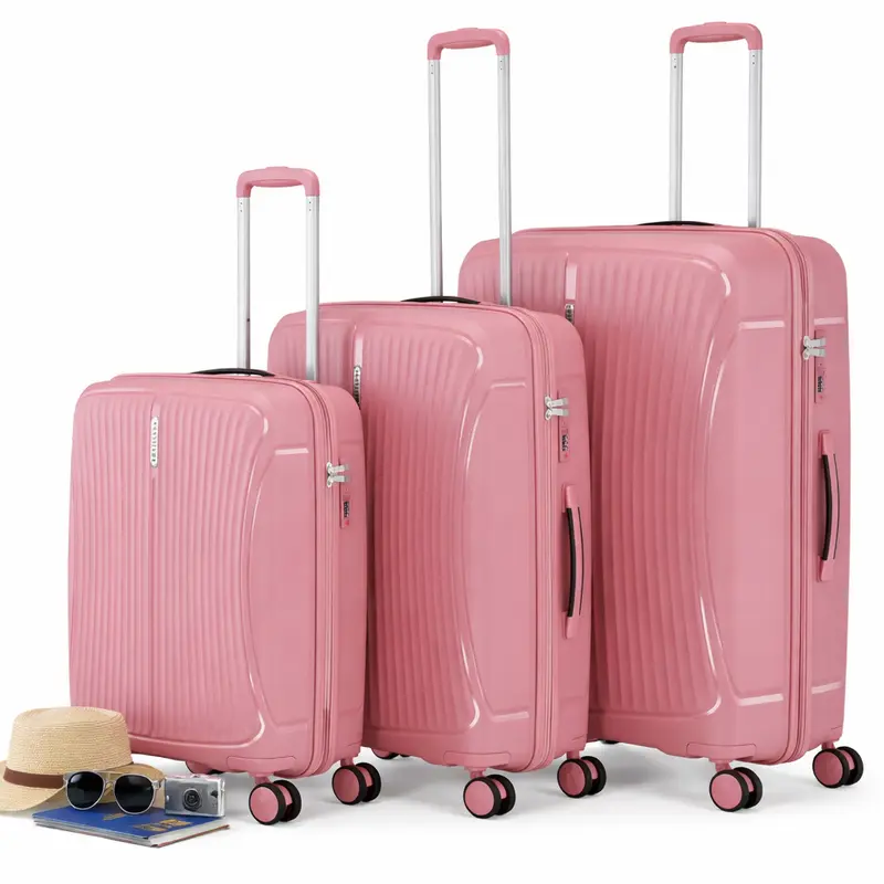 Set 3 Valigie Rigide ABS 90 59 38 Litri con Ruote Easy Roll e Lucchetto Rosa