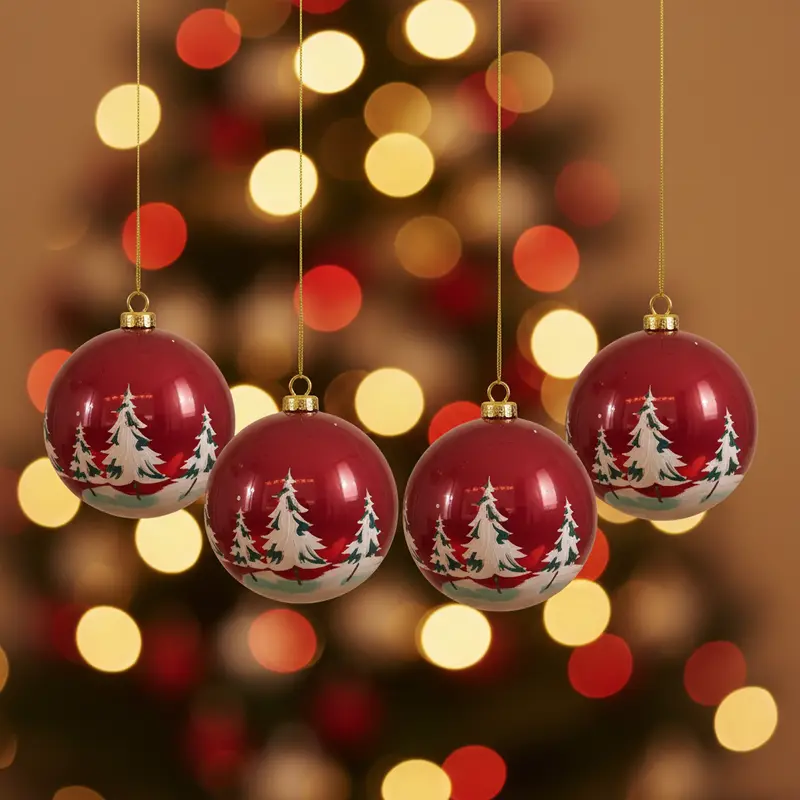 Set 4 Palline di Natale in Plastica Ø 10 cm – Alberello e Pupazzo di Neve