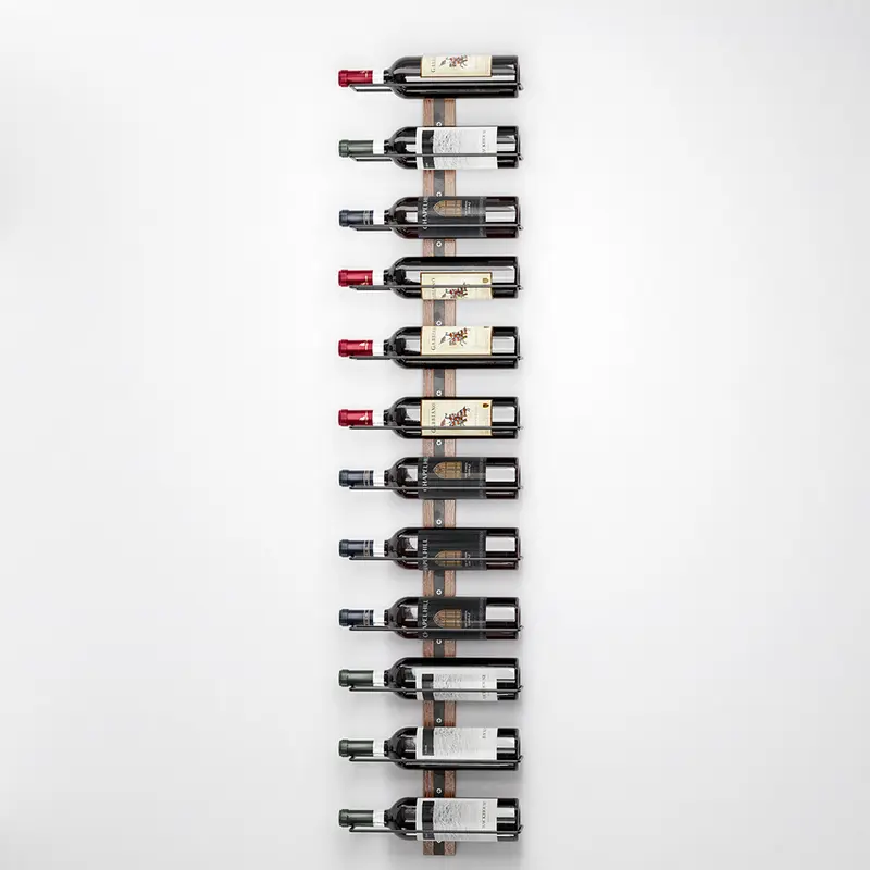 Set 4 Portabottiglie da Muro in Ferro e Legno Stile Industriale per vino da 750 ml