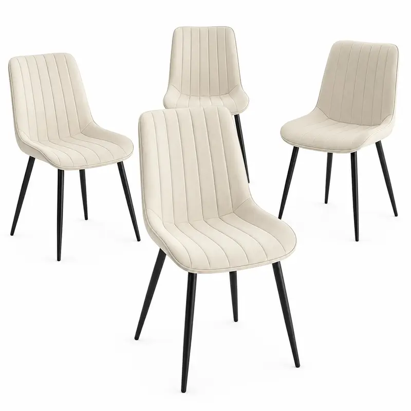 Set 4 Sedie da Pranzo in Velluto Gambe Metallo Nero Seduta Ergonomica Moderna Crema