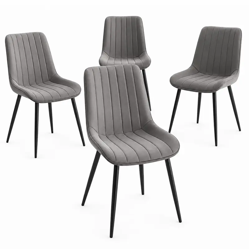Set 4 Sedie da Pranzo in Velluto Gambe Metallo Nero Seduta Ergonomica Moderna Grigio