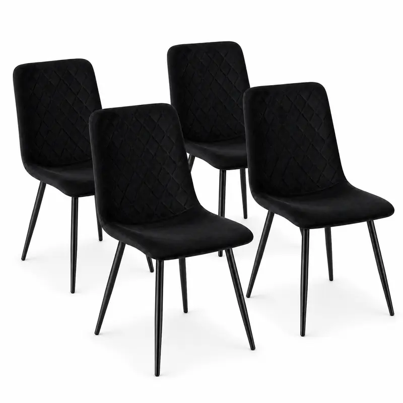 Set 4 Sedie da Pranzo in Velluto Gambe Metallo Nero Seduta Ergonomica Moderna Nero