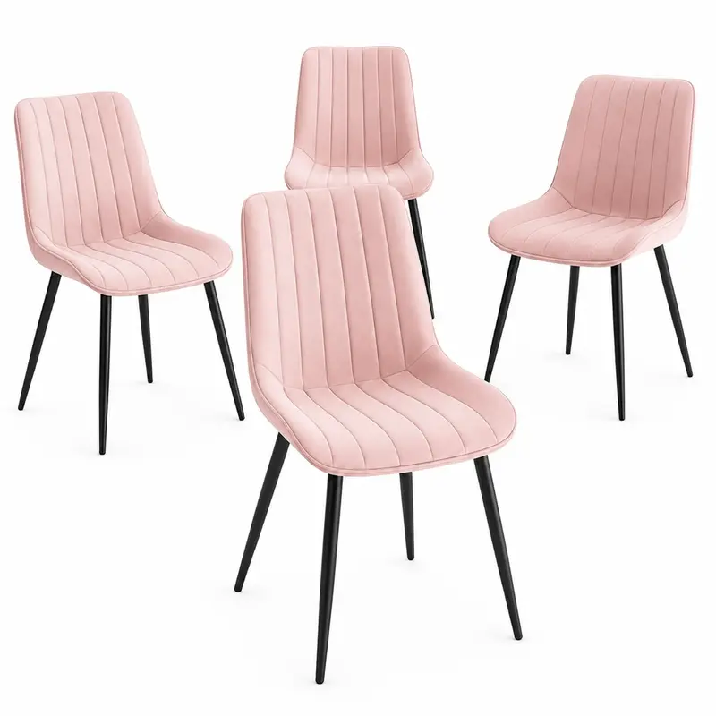 Set 4 Sedie da Pranzo in Velluto Gambe Metallo Nero Seduta Ergonomica Moderna Rosa