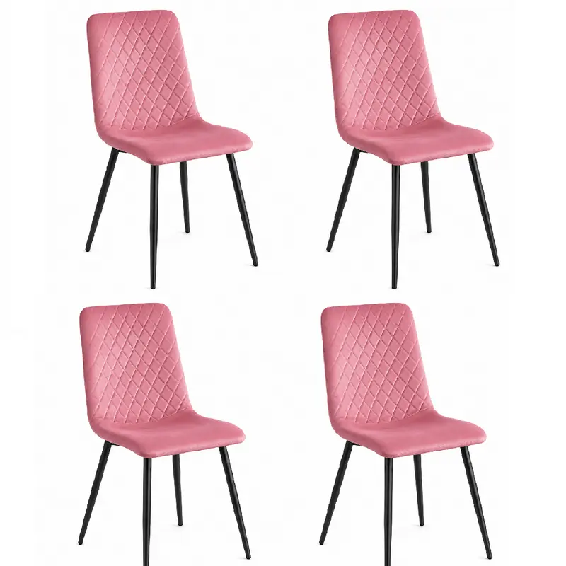 Set 4 Sedie da Pranzo in Velluto Gambe Metallo Nero Seduta Ergonomica Moderna Rosa