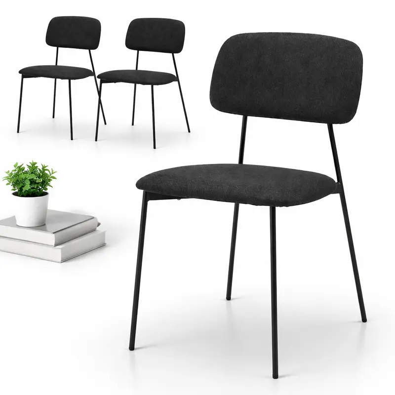 Set 4 Sedie in Tessuto con Struttura in Metallo e seduta Ergonomica Nero