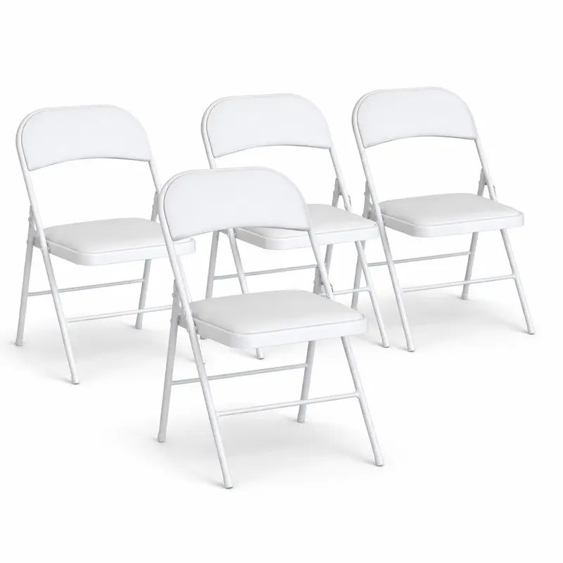 Set 4 Sedie Pieghevoli Metallo Ecopelle Imbottita Ergonomiche Salvaspazio Bianco