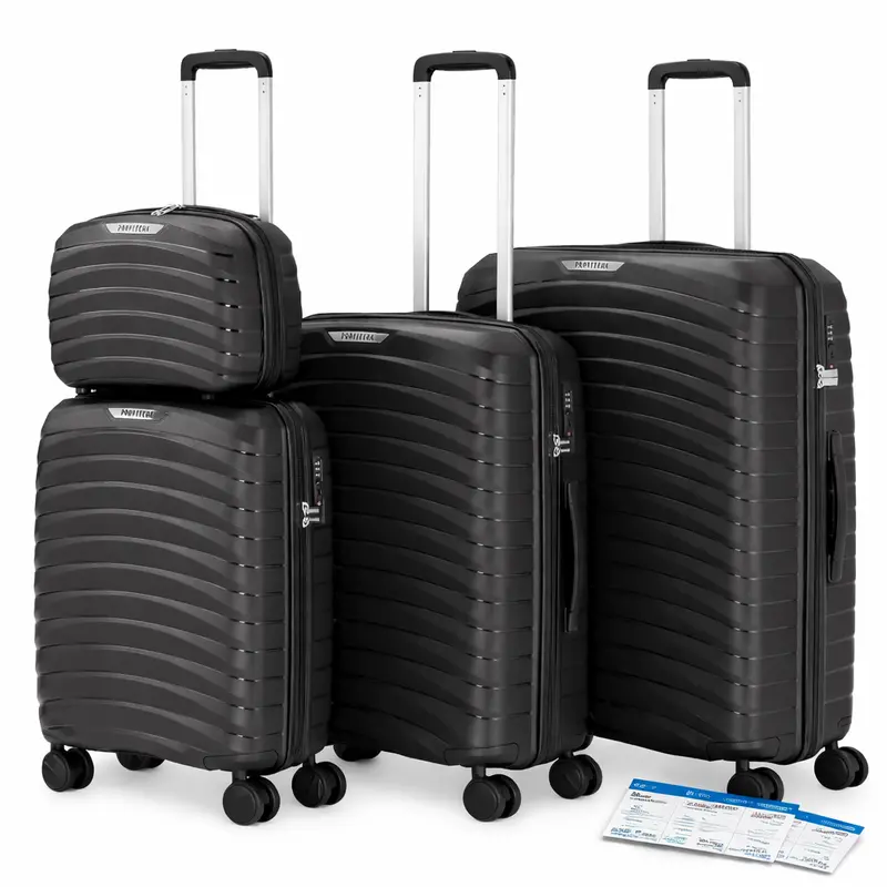 Set 4 Valigie Rigide Abs e PP con Beauty Case, Trolley 4 Ruote, Lucchetto Nero