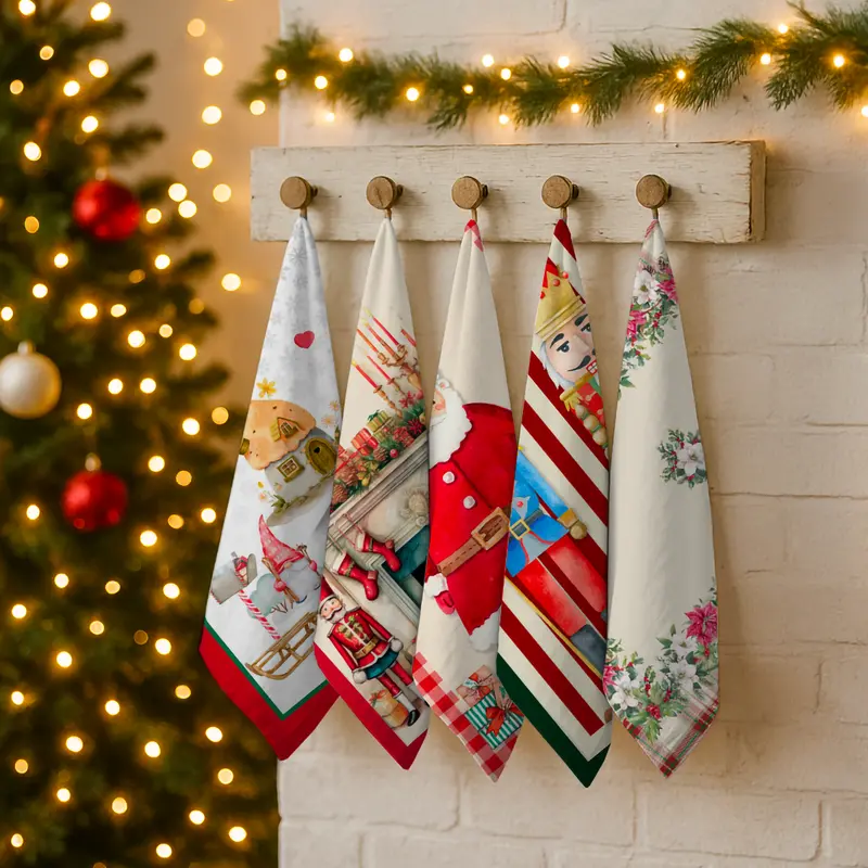 Set 5 Strofinacci Natalizi 50x80 cm in Cotone – Canovacci Assorbenti con Stampa Digitale | Idea Regalo Natale