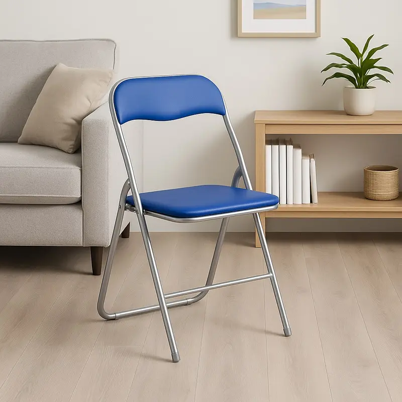 Set 6 Pezzi Sedie Imbottite Pieghevoli Colore Blu Struttura Silver Sedia Metal