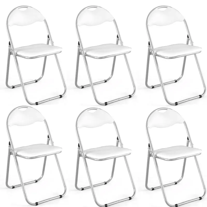 Set 6 Sedie Imbottite Pieghevoli Salvaspazio con Struttura Metallo e PVC Bianco