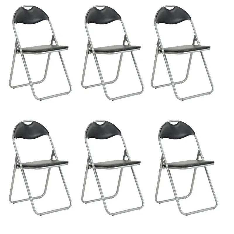 Set 6 Sedie Imbottite Pieghevoli Salvaspazio con Struttura Metallo e PVC Nero