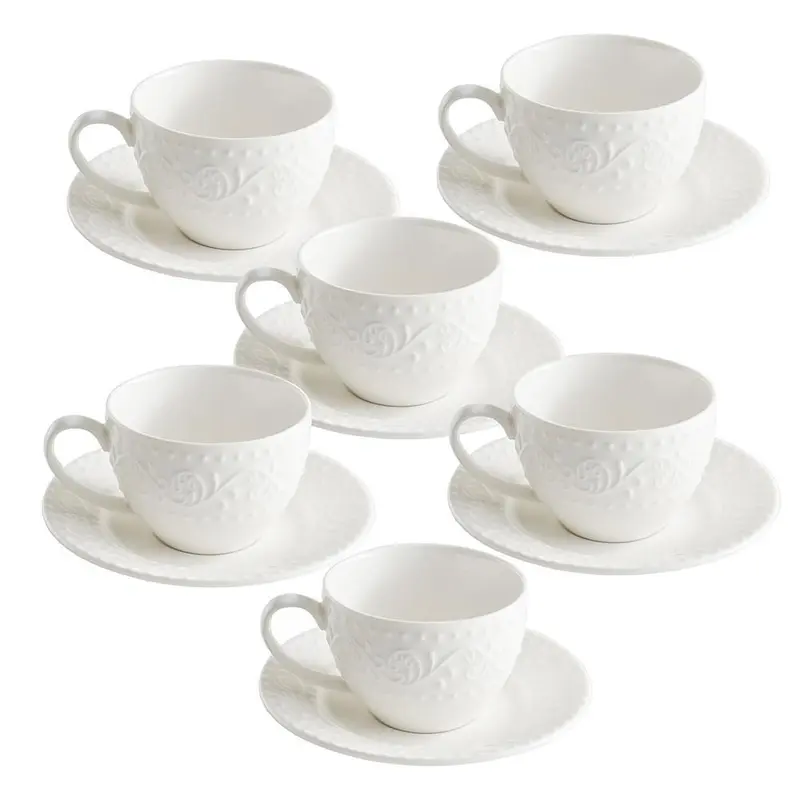 Set 6 Tazze Caffè Sognante Porcellana Bone China Piattini 100ml Design