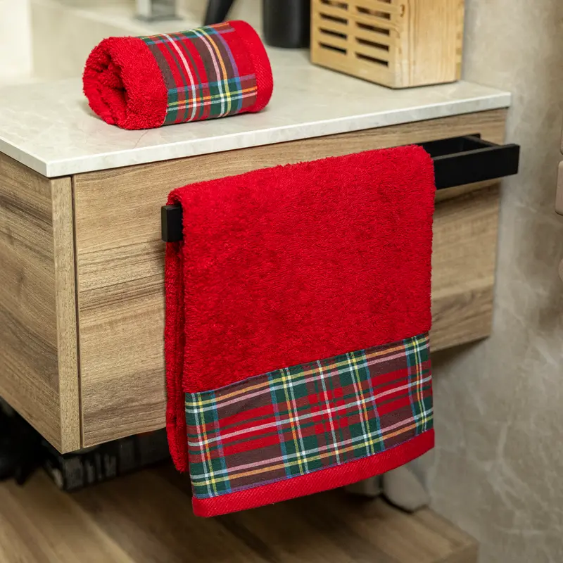 Set asciugamani 1+1 natalizio Tartan scozzese in spugna di cotone