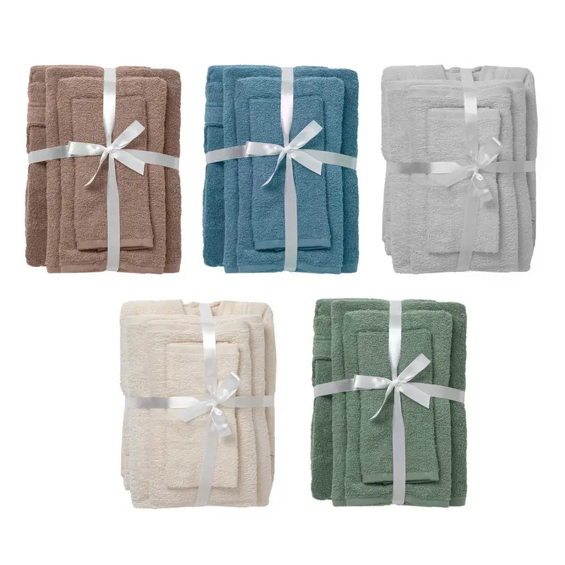 Set Bagno 4 Pezzi - Coppia Spugna, Telo Doccia, Accappatoio - 5 Colori, 2 Misure