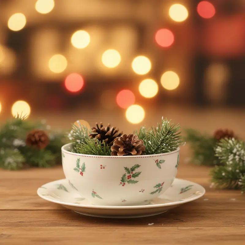 Set Colazione Natalizio "Agrifoglio" in Ceramica – Decoro Pungitopo e Bacche Rosse