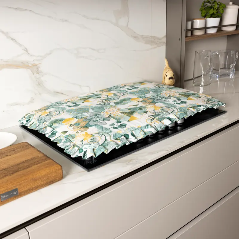 Set Copriforno + Coprifornello Universale, Imbottiti, Rettangolari e Lavabili Esagono
