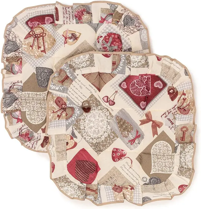 Set Cuscini Coprisedia 2 pezzi 40x40 Trapuntato Imbottito con 4 Alette linea Shabby Chic fantasia Chiave