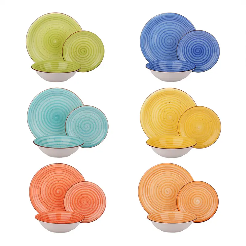 Set da 18 Piatti in Gres Porcellanato Multicolore Servizio da tavola 6 persone Colorato