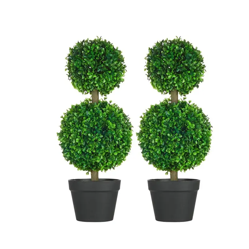 Set da 2 Piante a 2 Sfere Realistico con Vaso incluso, erba, in Cemento, 60 cm, (Verde)