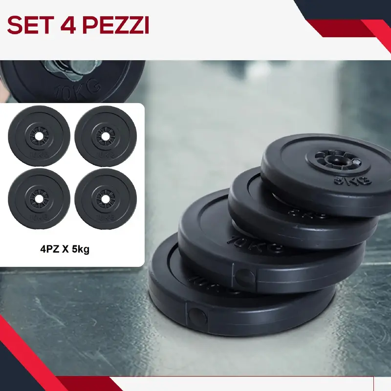 Set di 4 Dischi Pesi per Bilanciere e Manubri Peso Totale 20kg 4x5kg Nero
