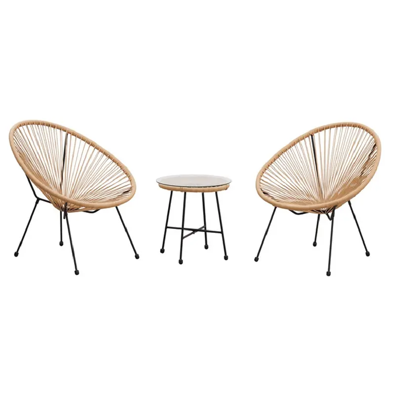 Set Patio in Polyrattan con 2Sedie Tavolino per Giardino Interno Esterno Moderno