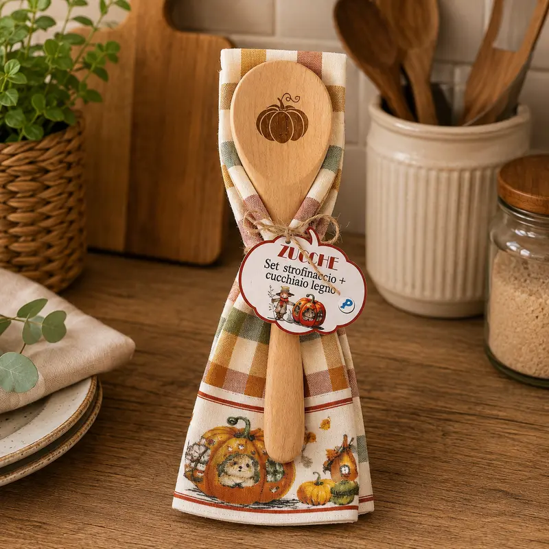 Set Strofinaccio + Mestolo Legno ZUCCHE COUNTRY