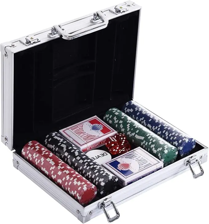 Set Valigetta Poker 200 Chip Fiches in Alluminio 2 Mazzi Texas Hold'em Blackjack