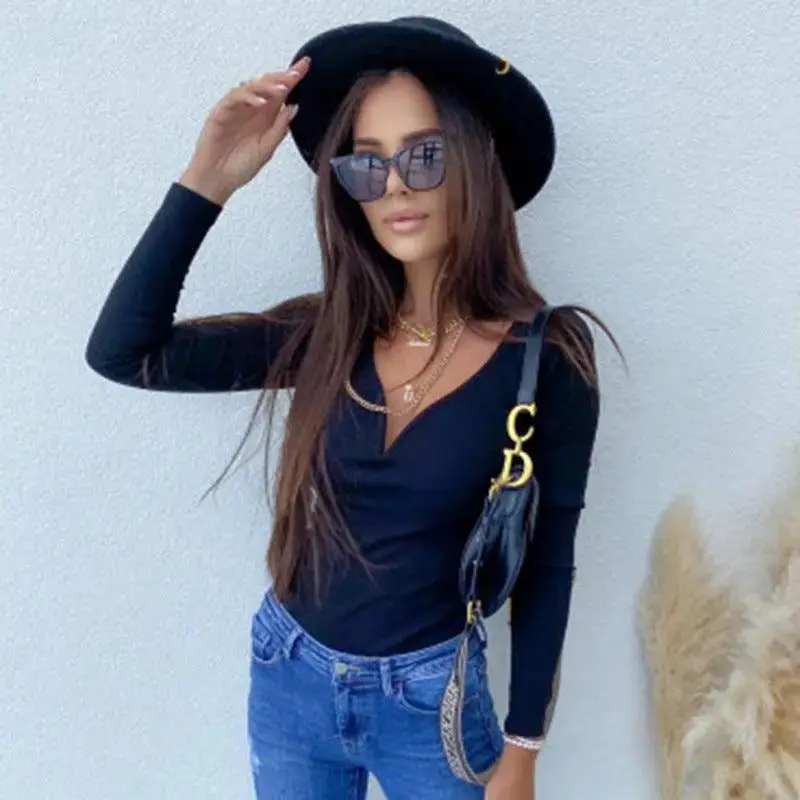 Sexy Collarbone V-neck Top Temperament Slim Sweater