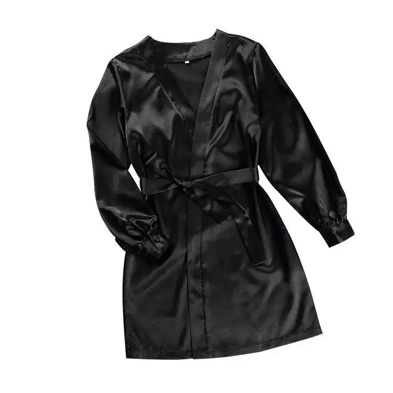 Sexy V-neck Long-Sleeved Home Satin Cardigan Pajamas