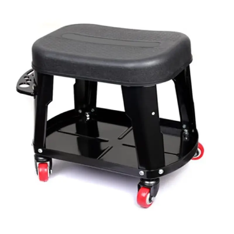 Sgabello Officina in Metallo 4 Ruote Vassoio Porta Utensili Seduta Ergonomica
