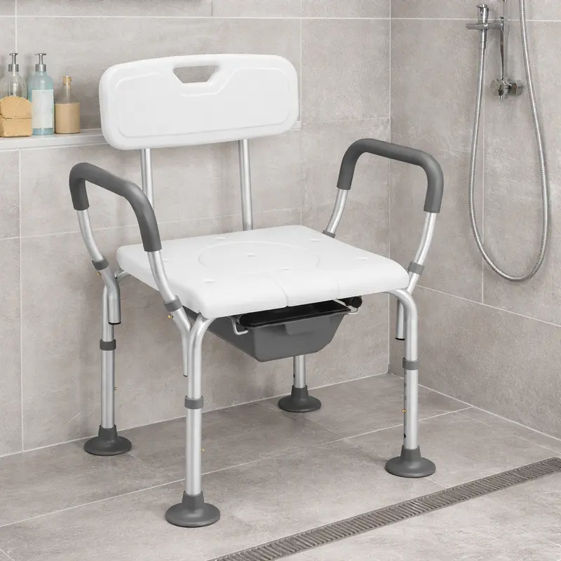 Sgabello WC Bagno in Alluminio Regolabile per Anziani Disabili con Braccioli