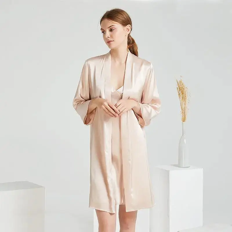 Simple Camisole Nightdress Nightgown Two-piece Set
