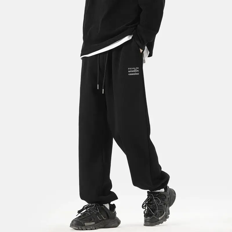 Simple Digital Embroidery Sports Pants Men Loose Sweatpants