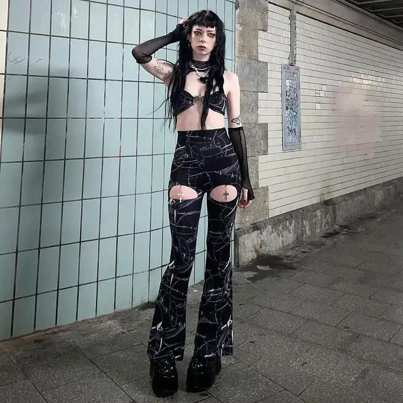 Slim Fitting Printed Bell Bottoms For Women