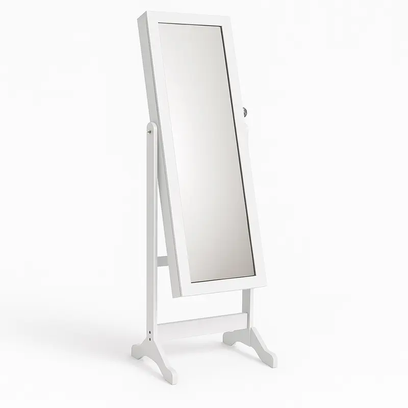 Specchiera Portagioie Armadietto Portagioielli Basculante con Specchio Legno Bianco