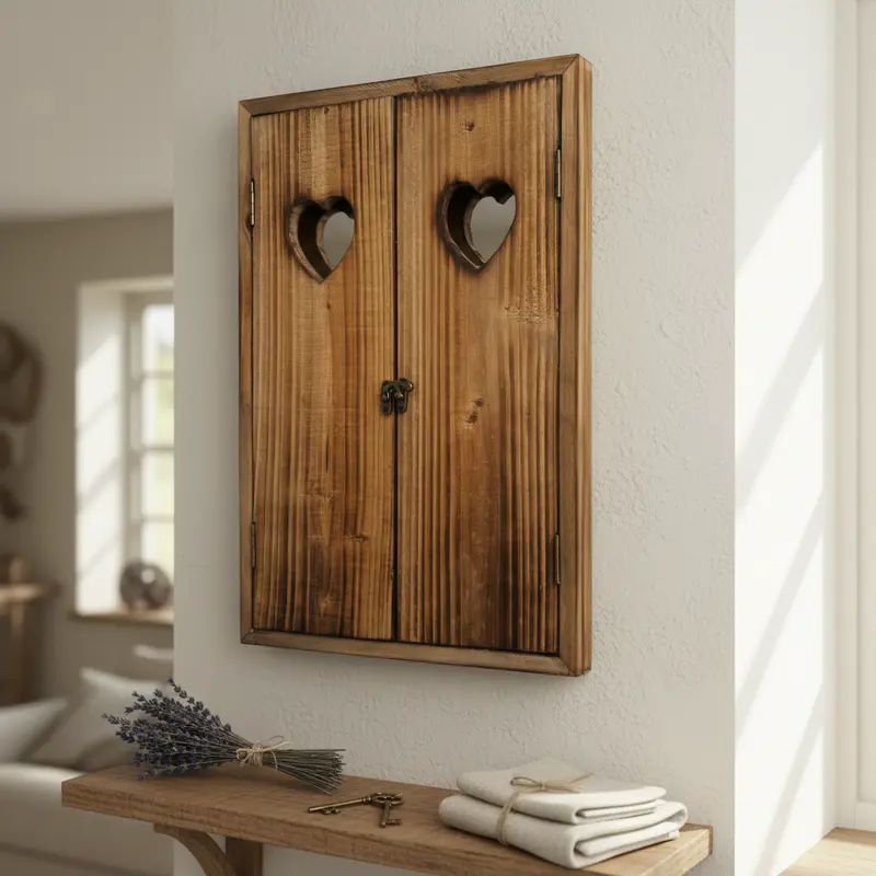 Specchio a Finestra in Legno Shabby Chic con Ante a Cuore