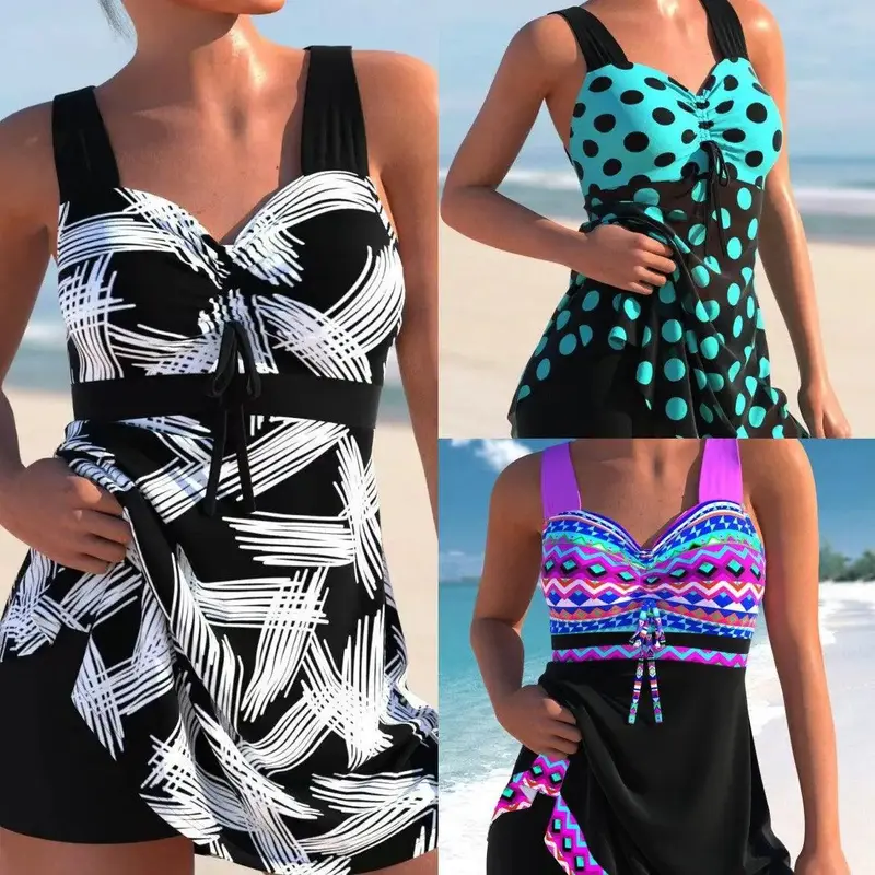 Split Large Women's Tankini Skinny Belly Length Swimsuit