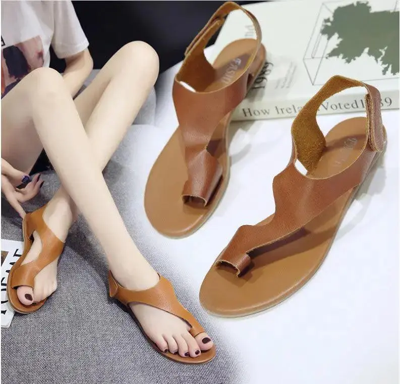 Spring And Summer New Style Sandals Women European Station Wish Hot Sale Fashion Solid Color Flip Flops Flat Velcro Sandals