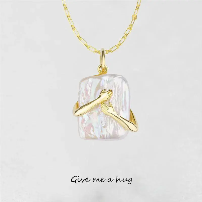 Square Baroque Pearl Couple Pendant Necklace