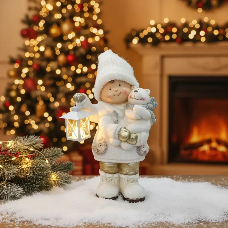 Statuina Natalizia Bimbo/Bimba in Resina con Luci LED – 50 cm