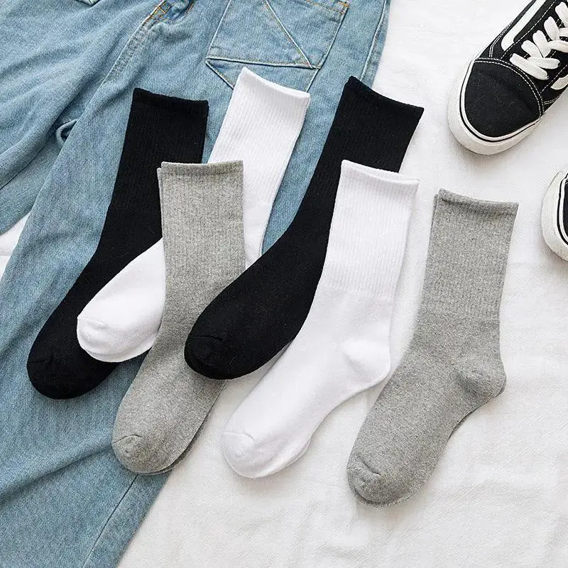 Stockings Tube Ins Tide Socks Street Autumn And Winter Black And White Long Socks Women's Solid Color Sports Custom Cotton Socks