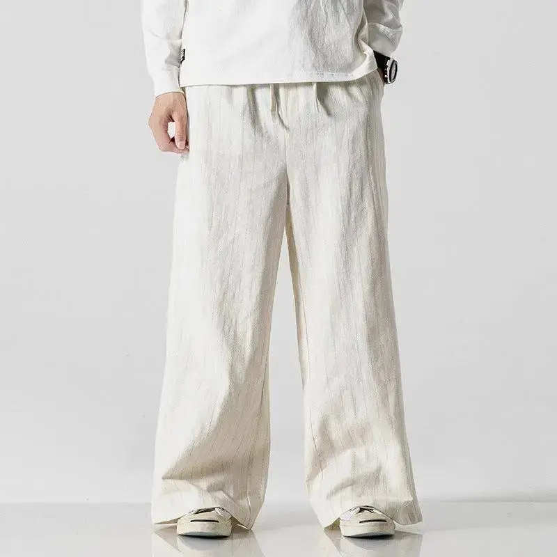 Straight-leg Pants Linen Striped Pants Harem Wide-leg Pants Casual Cotton Linen Pants Men