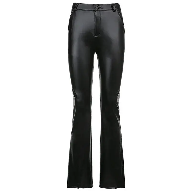 Street Trending New Basic Wide-leg Bootcut Leather Pants