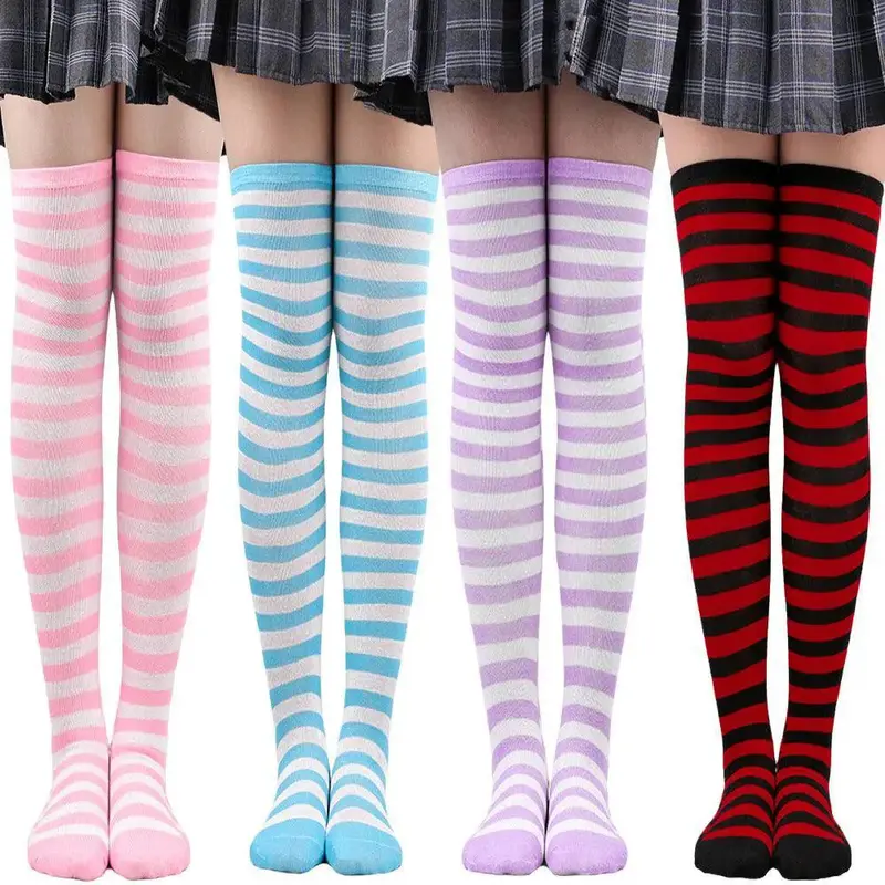 Striped Socks Hold-ups Women Over The Knee Halloween